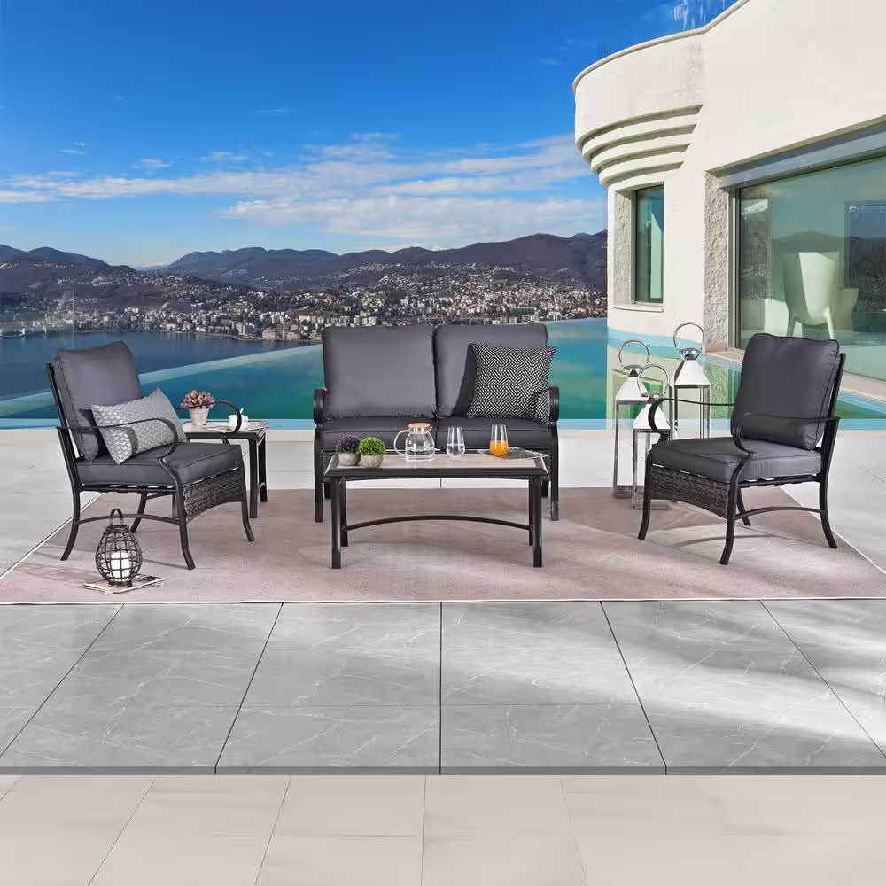 Patio Festival 5-Piece Metal Patio Conversation Set with Gray Cushions