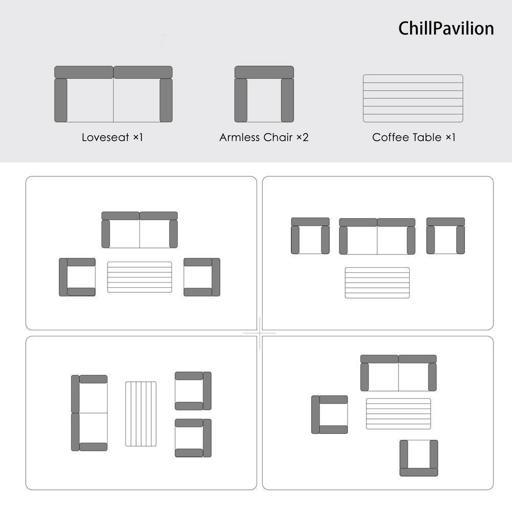 None 4-Piece Wicker Patio Conversation Set with Blue Cushions