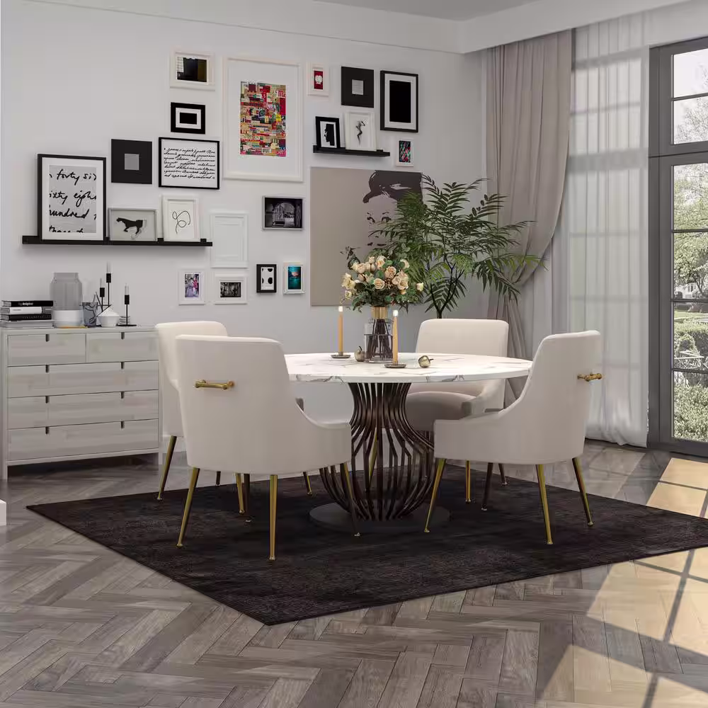 Boyel Living Beige Velvet Dinning Chair with Pulling Handle and Adjustable Foot Nails(Set of 2)