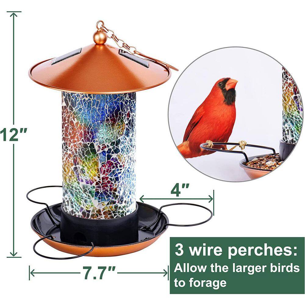 None 13 in. H Multi-Color Solar Powered Outdoor Hanging Bird Feeder with LED Garden Lantern