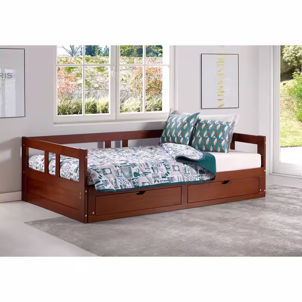 Alaterre Furniture Melody Chestnut Twin to King Bed with Under Bed Storage