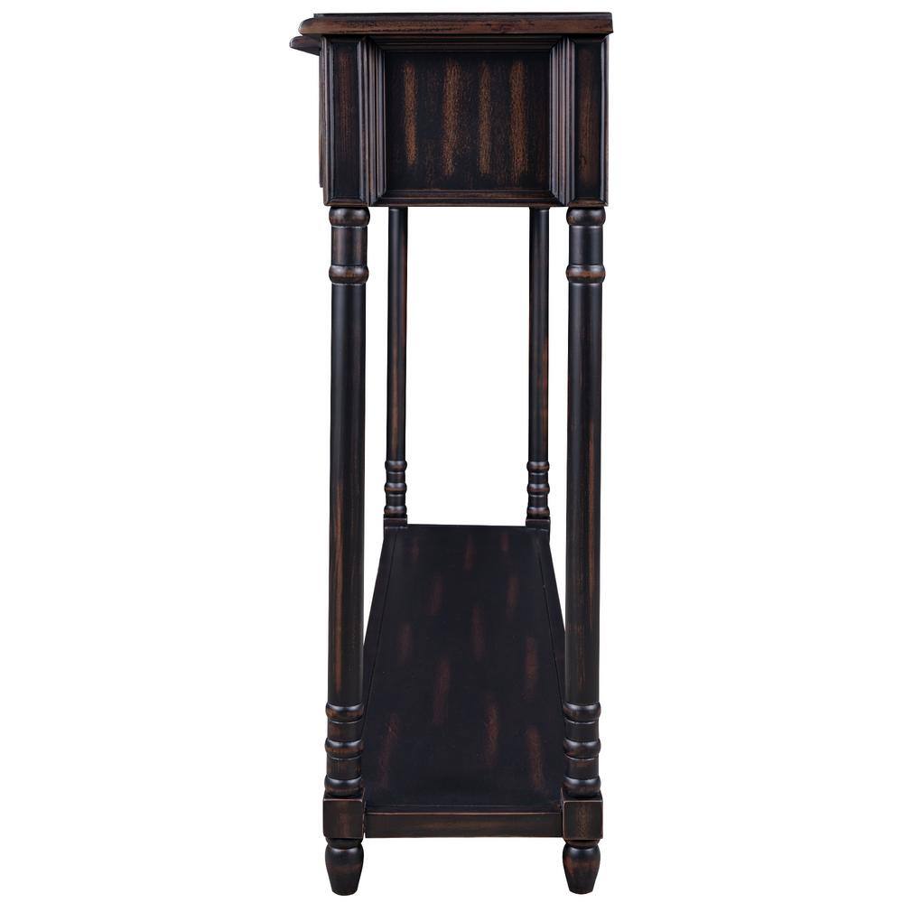 Polibi 51.57 in. Espresso Rectangle Shape Solid Wood Console Table with Projecting Drawers and Long Shelf