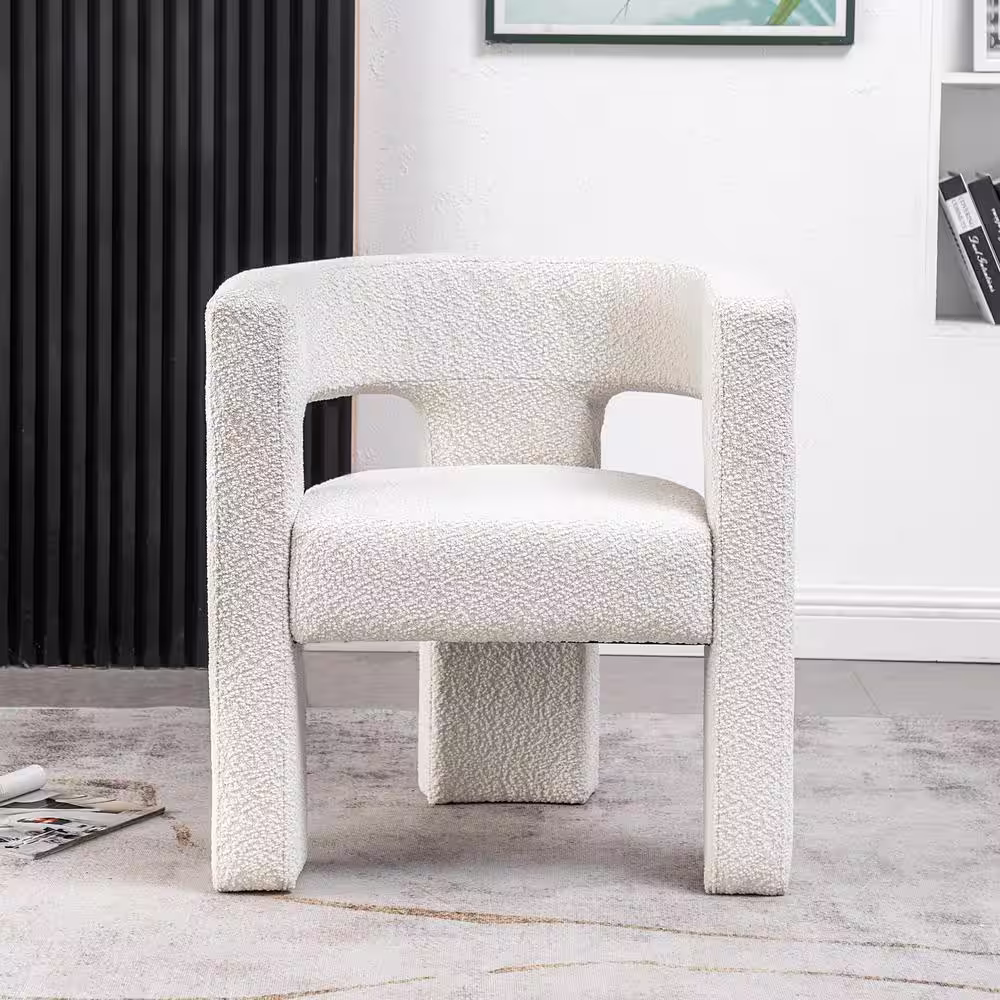 KINWELL White 28 in. Wide Boucle Upholstered Square Armchair