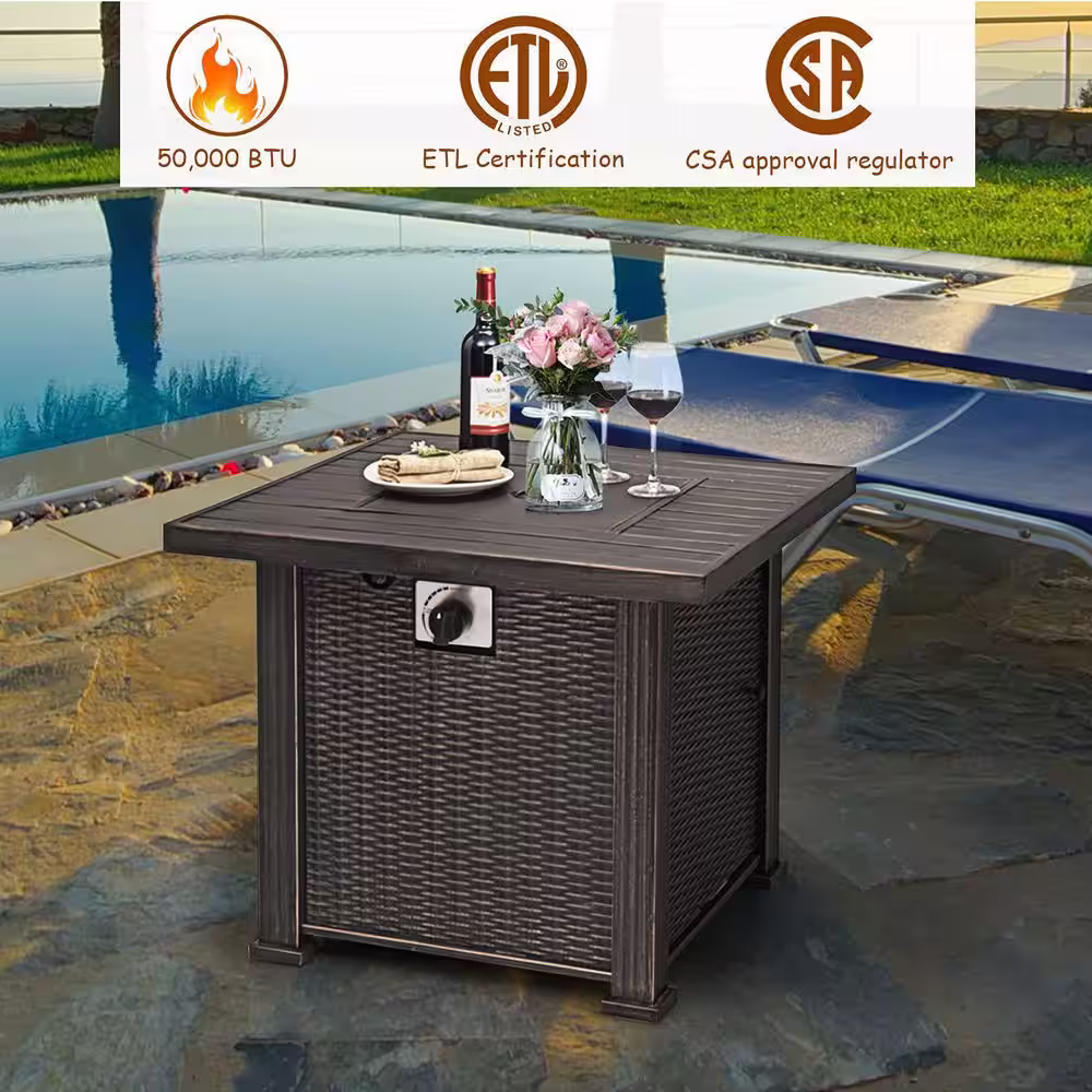 Alpulon 30 in. W Steel Propane Outdoor Patio Fire Pit Table