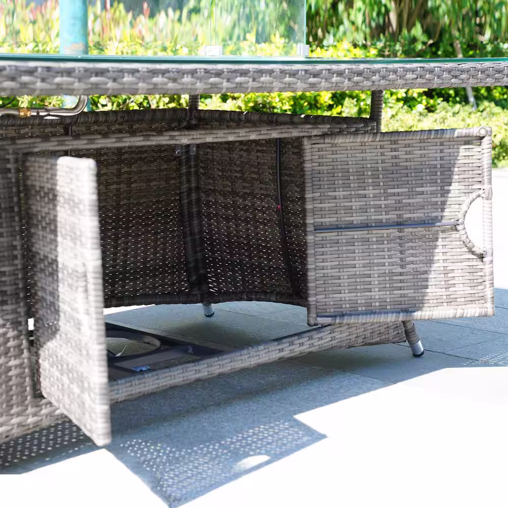 None Ada Gray 1-Piece Wicker Patio Fire Pit Table