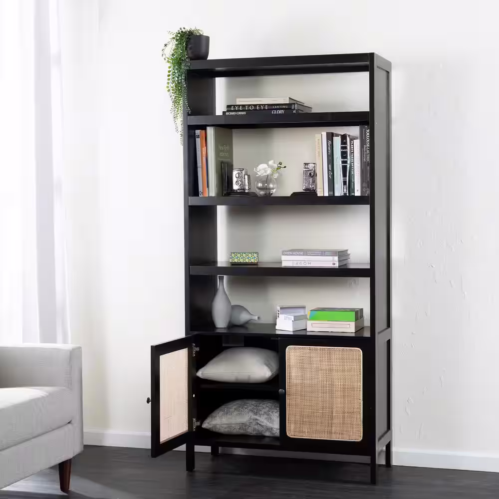 Southern Enterprises Carondale 74 in. Wide Black 4-shelves Standard Bookcase