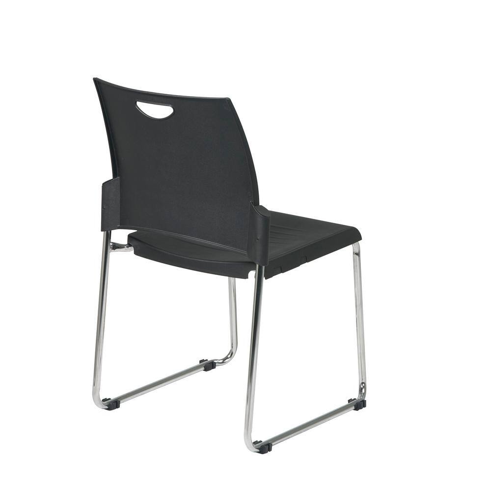 Office Star Products Black Straight Leg Stack Chair with Plastic Seat and Back (2 Pack)
