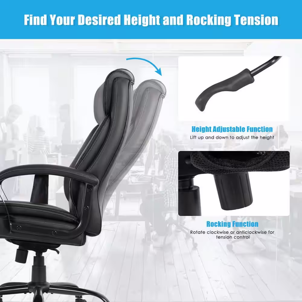 Costway 500 lb. Black Executive PU Leather Adjustable Height Computer Desk Chair Massage Office Chair