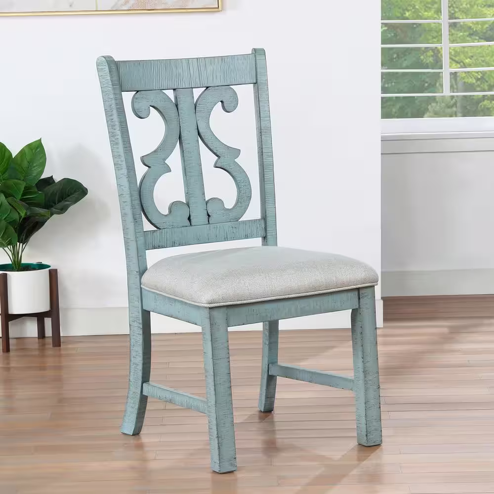 Furniture of America Wicks Antique Light Blue and Dark Oak Padded Dining Chair (Set of 2)