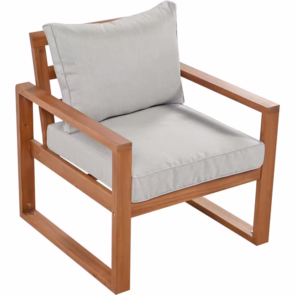 Harper & Bright Designs 6-Piece Solid Wood Patio Conversation Set with Gray Cushions, Ottomans and Pillows