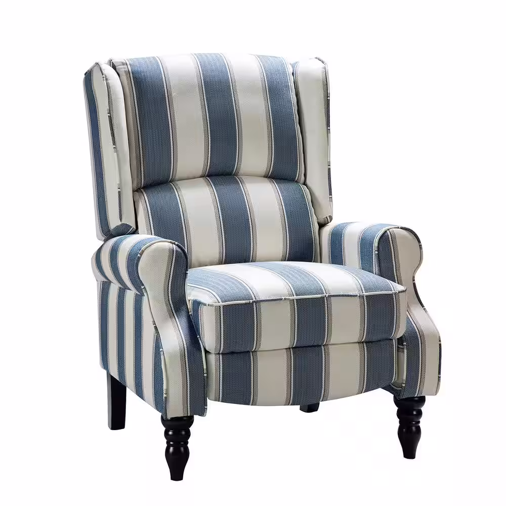 JAYDEN CREATION Bogazk Modern Stripe Navy Polyester Pattern Manual Recliner with Wingback and Rubber Wood Legs