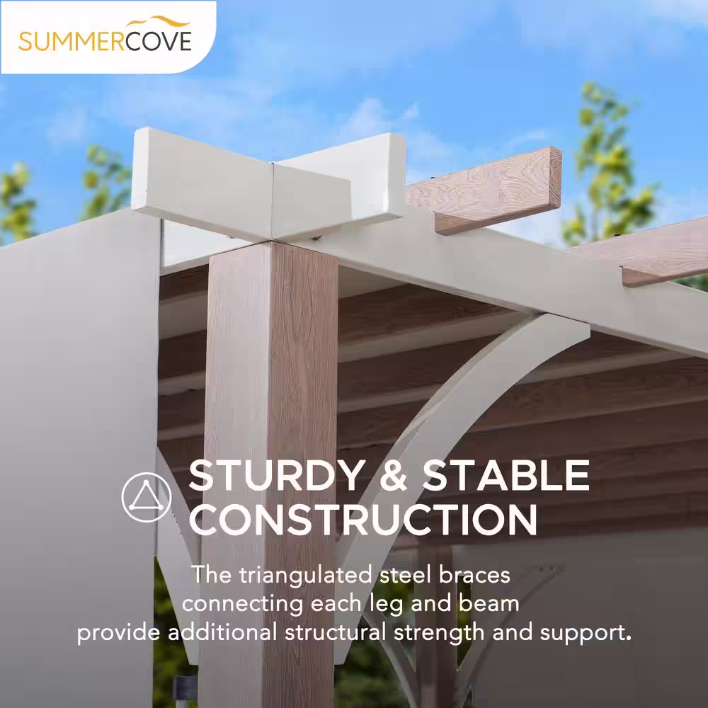 Sunjoy SummerCove Delrey 12 ft. x 14 ft. Light Gray Steel Pergola with Adjustable Canopy