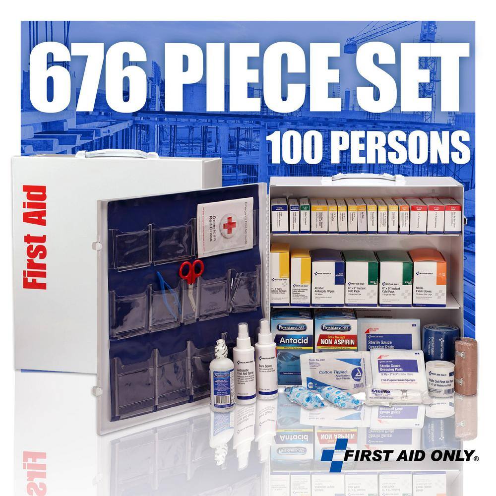 First Aid Only 100-Person, 3-Shelf Metal ANSI B Plus First Aid Cabinet with Medications
