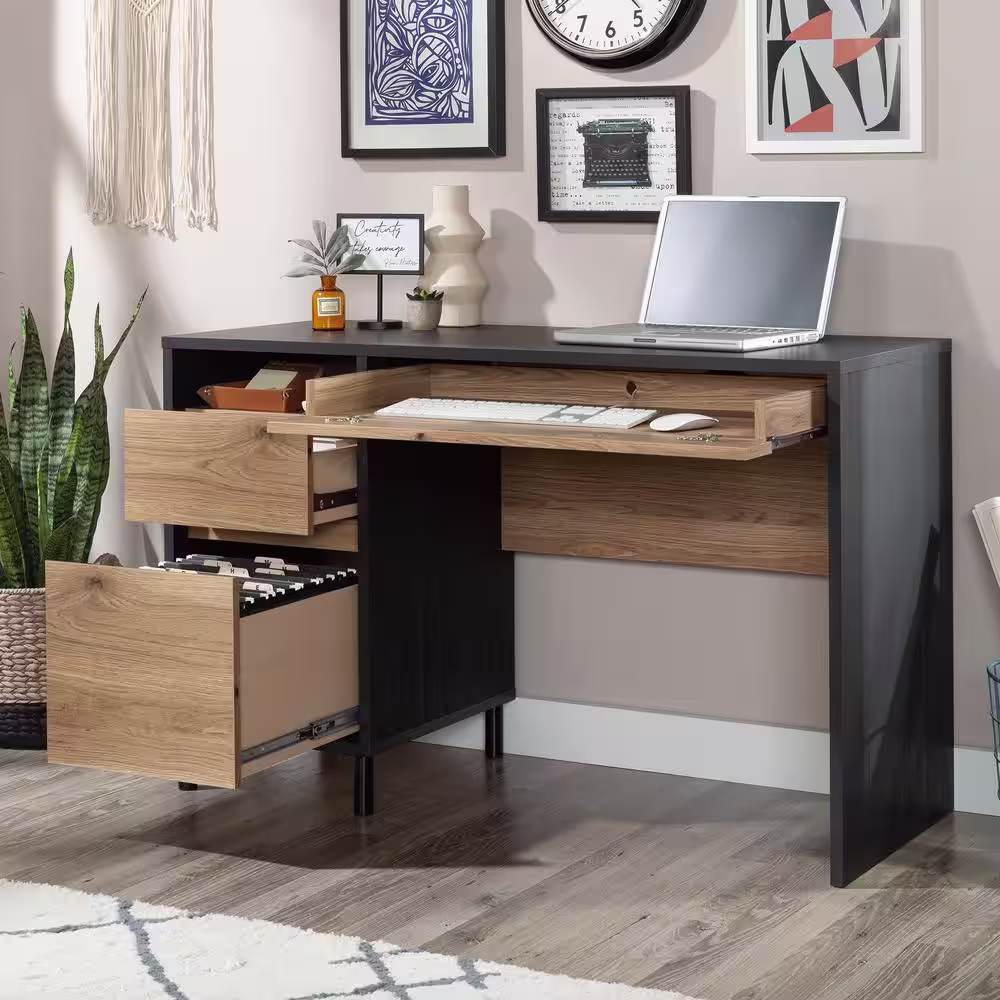 SAUDER Acadia Way 47 in. Raven Oak Computer Desk with Flip-Down Keyboard Drawer
