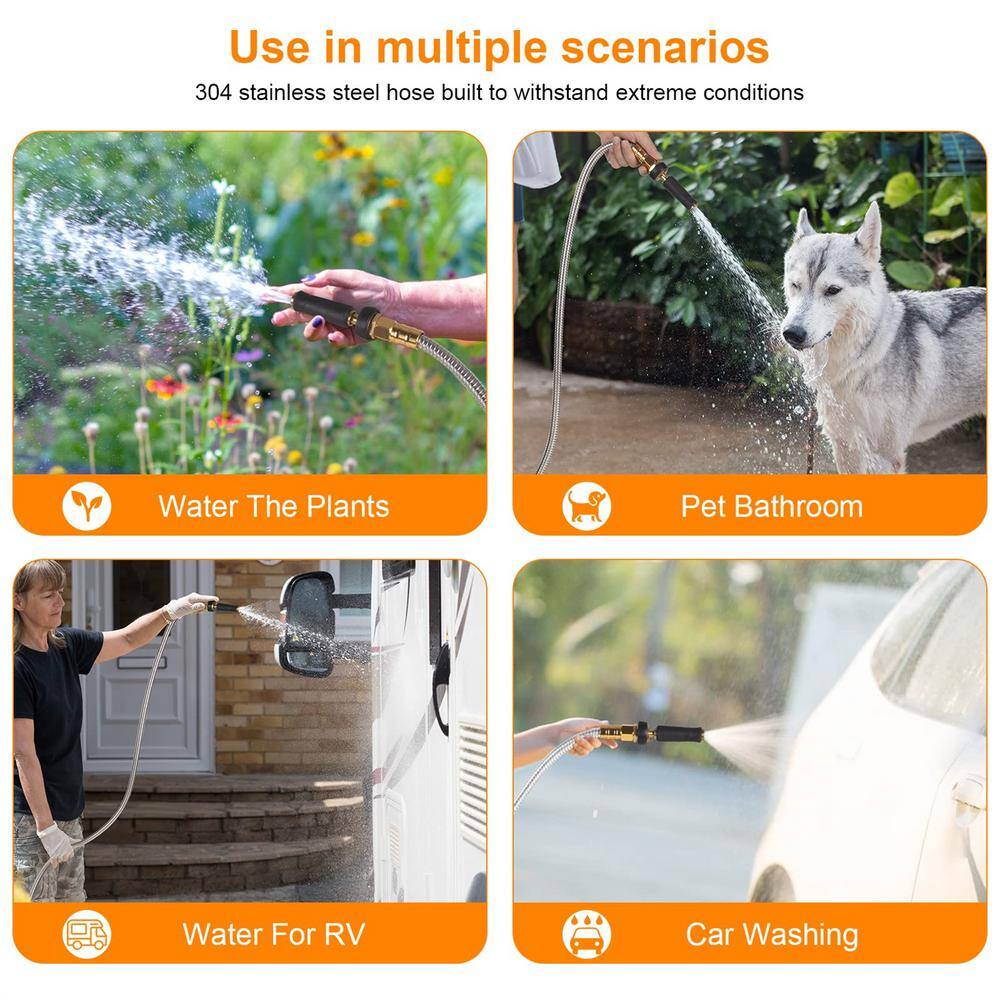 None 3/8 in. Dia. x 50 ft. Heavy Duty Stainless Steel Water Garden Hose Collapsible Hose no Kink Explosion