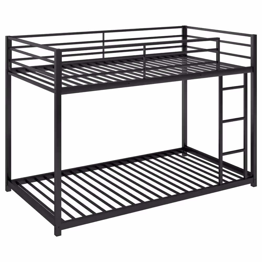 Harper & Bright Designs Black Twin Over Twin Metal Low Bunk Bed with Ladder