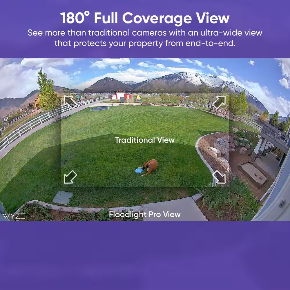 WYZE Wired Outdoor Wi-Fi Floodlight Pro Home Security Camera with 2K Resolution and App Control, Works with Alexa and Google