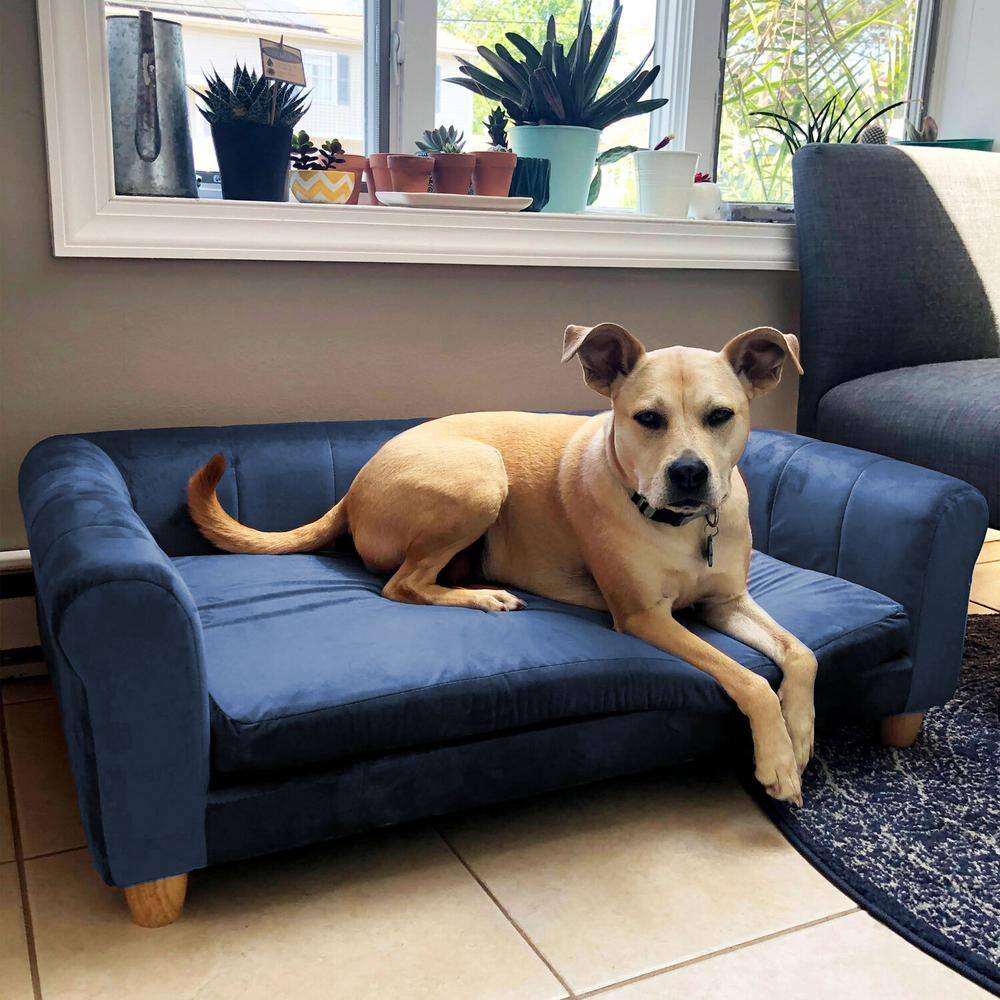 Critter Sitters 42 in. Large Navy Elegant Faux-Velvet Rectangle Pet Bed