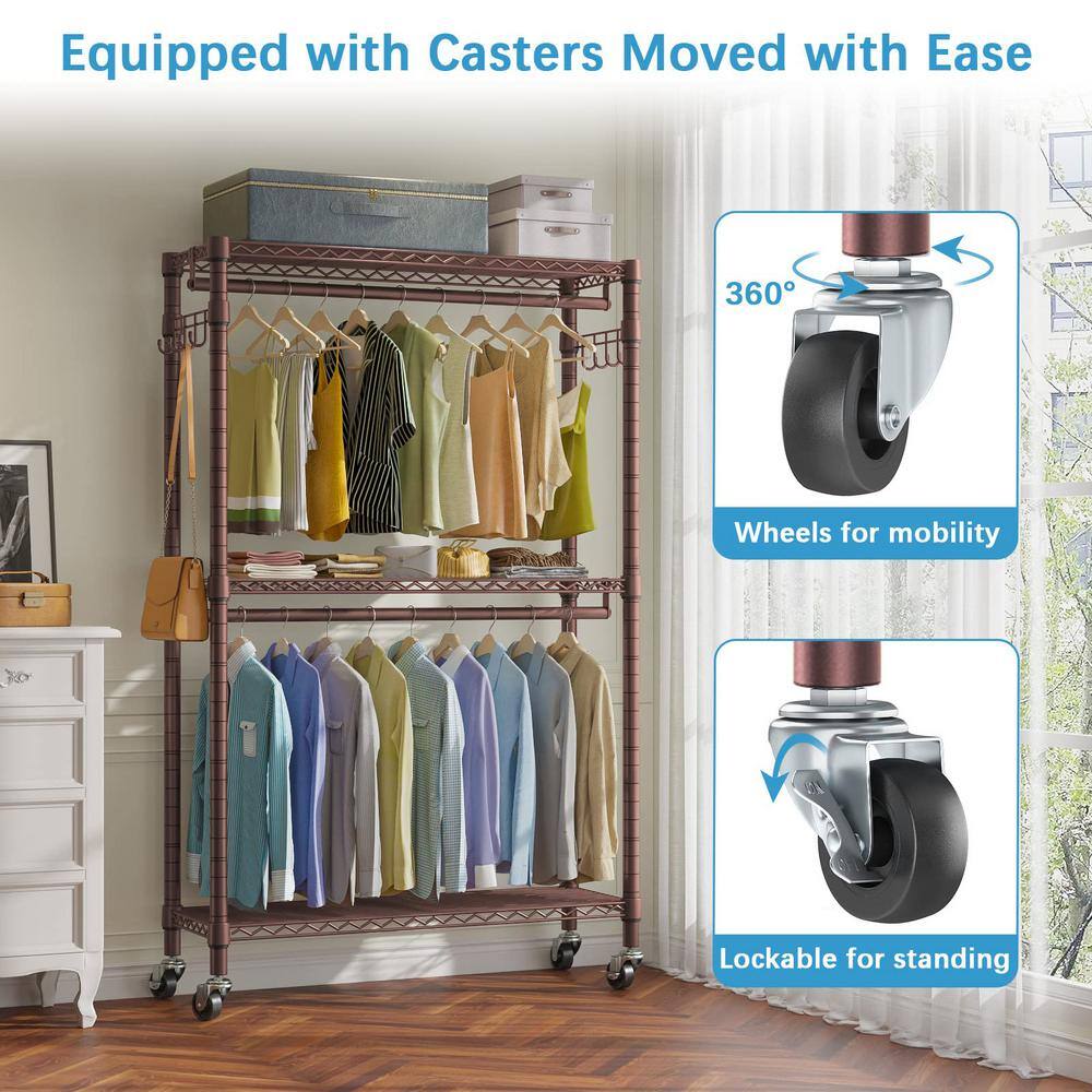 None Bronze Metal Garment Clothes Rack with Wheels 45 in. W x 80 in. H