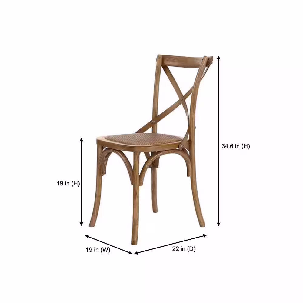 Home Decorators Collection Mavery Patina Oak Finish Dining Chair with Cross Back and Woven Seat (Set of 2) (19 in. W x 34.6 in. H)