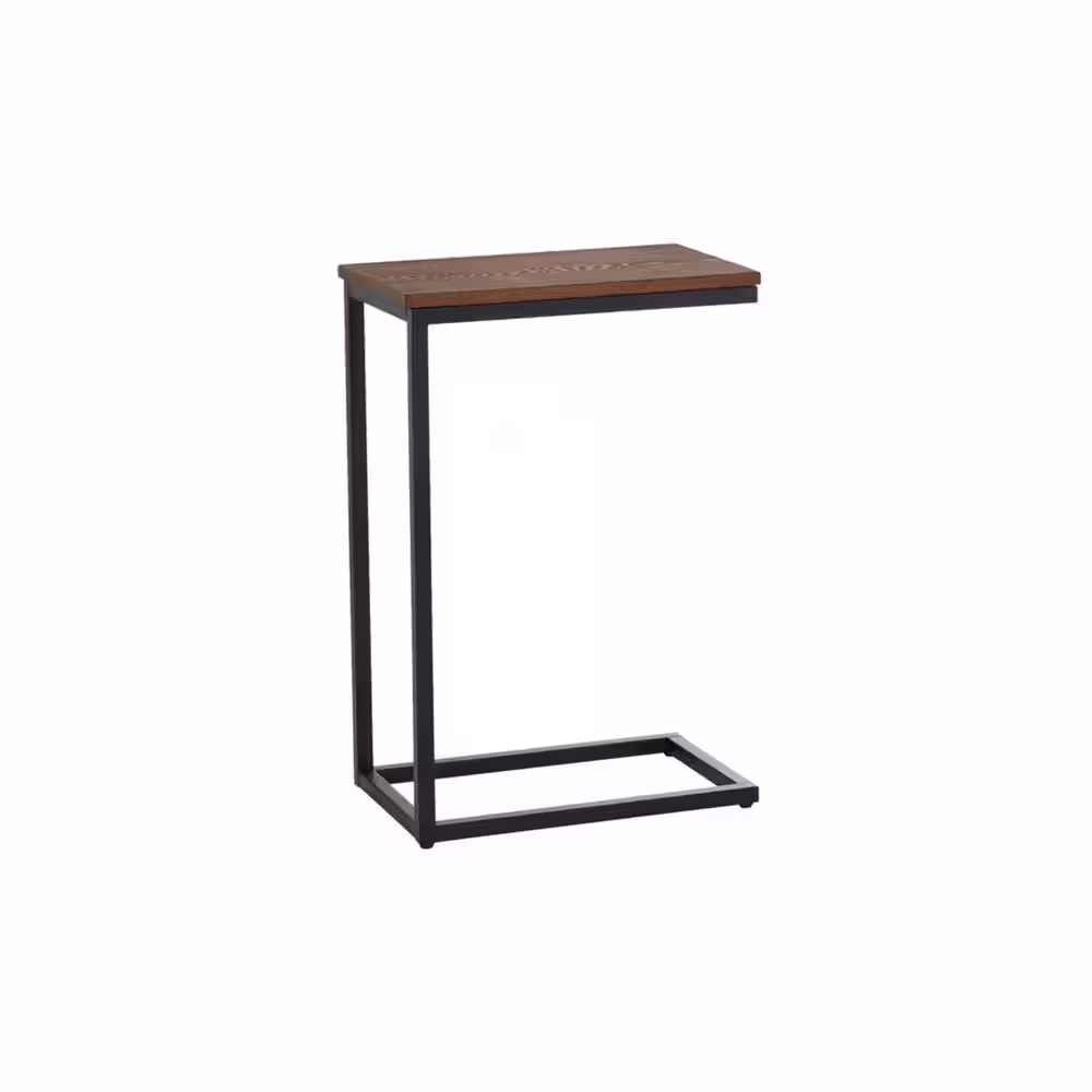 StyleWell Donnelly Black C-Shaped Side Table with Haze Wood Top