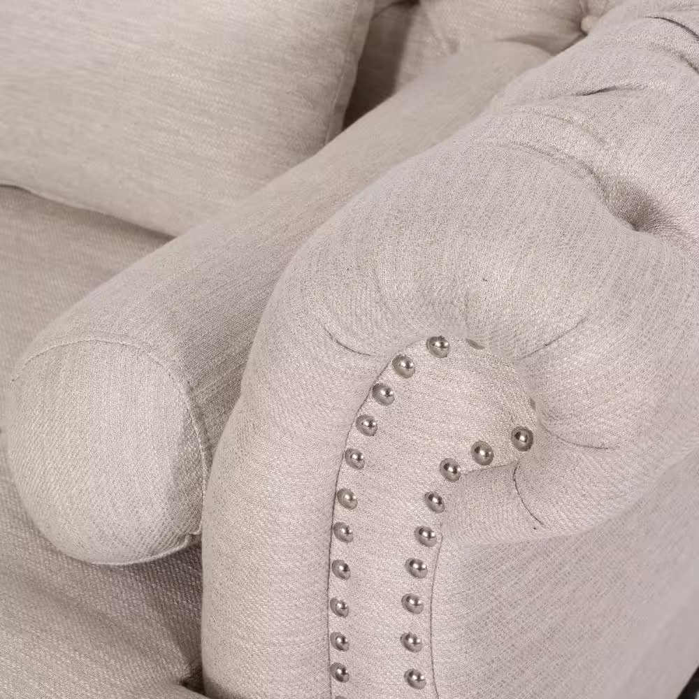 Noble House Sonne Beige and Dark Brown Tufted Double Chaise Lounge with Accent Pillows