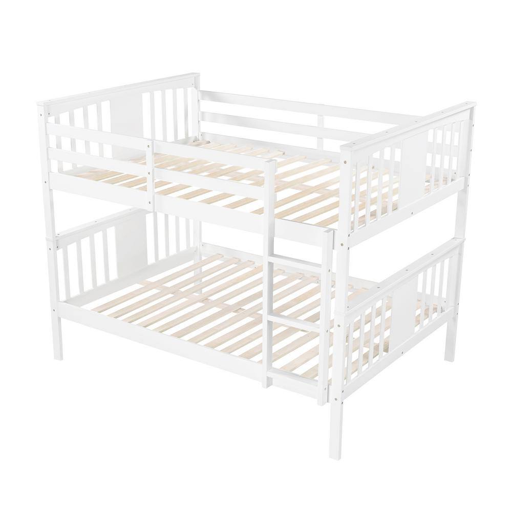 Harper & Bright Designs White Full Wooden Bunk Bed with Ladder