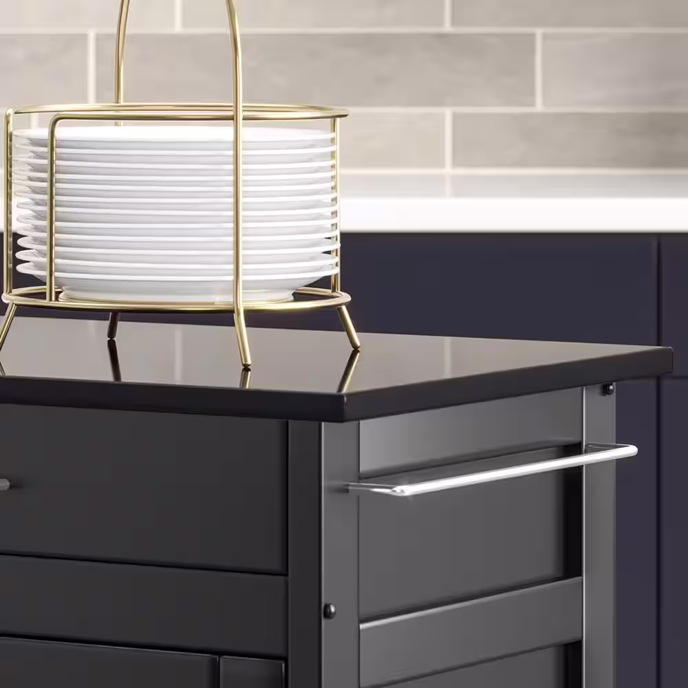 HOMESTYLES Create-a-Cart Black Kitchen Cart with Black Granite Top