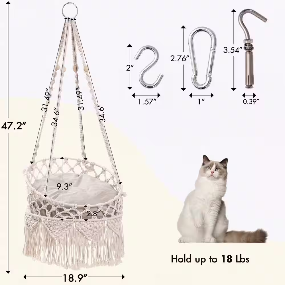 None Beige Hanging Boho Cat Bed Hammock Cat Swing Cat Hammock