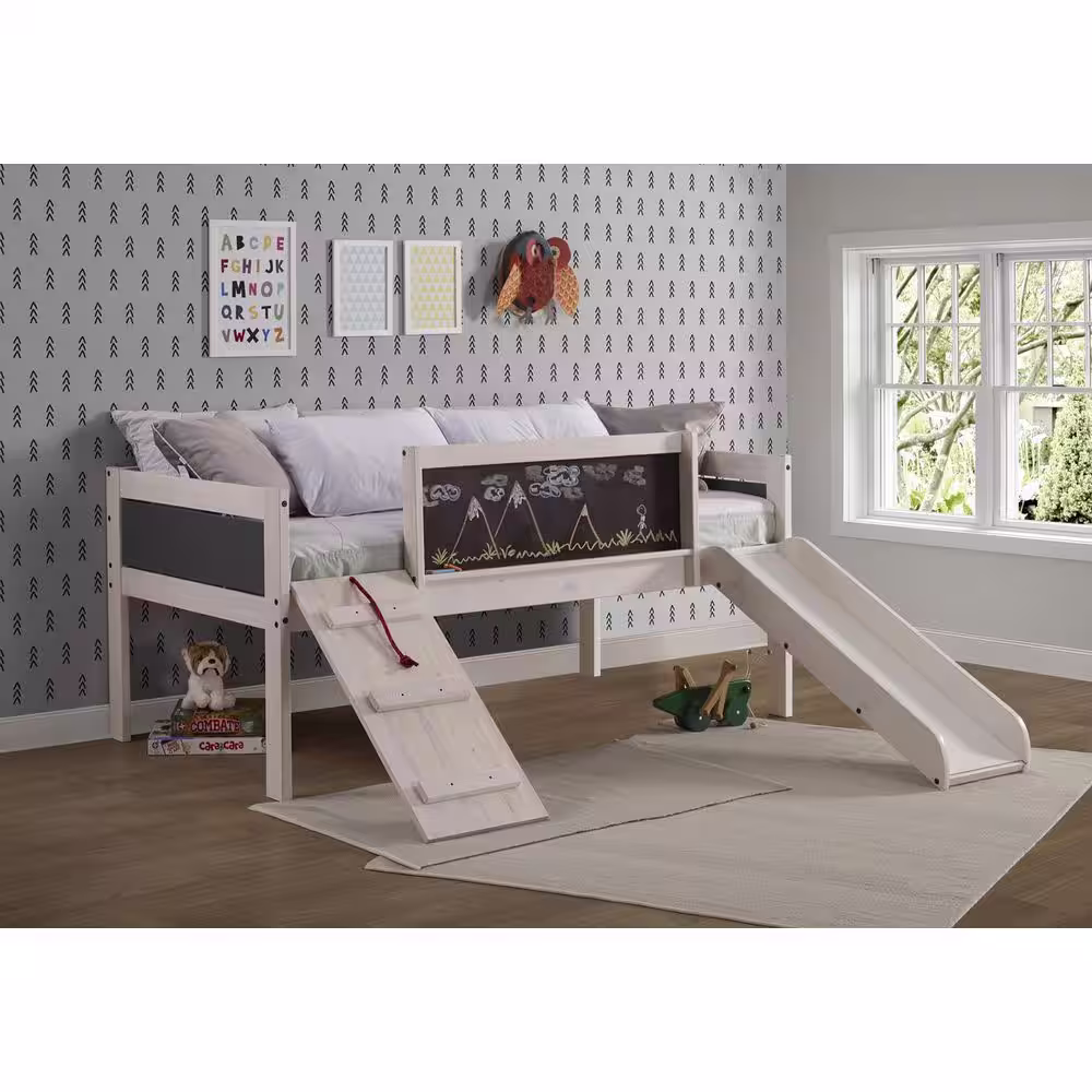 Donco Kids White Dark Grey Twin Art Play Low Loft Bed