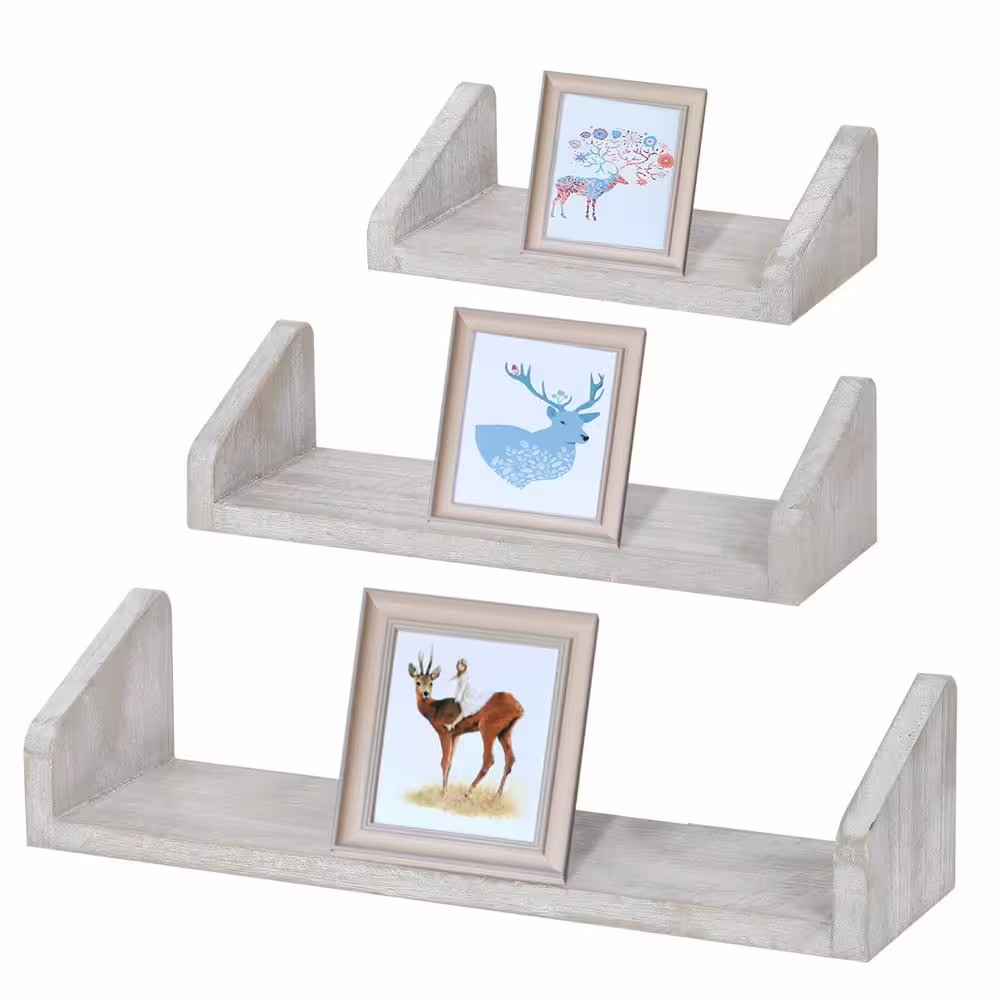 None Floating Shelves Wall Mounted, Real Wood Shelves for Home and Office Decoration (Set of 3)