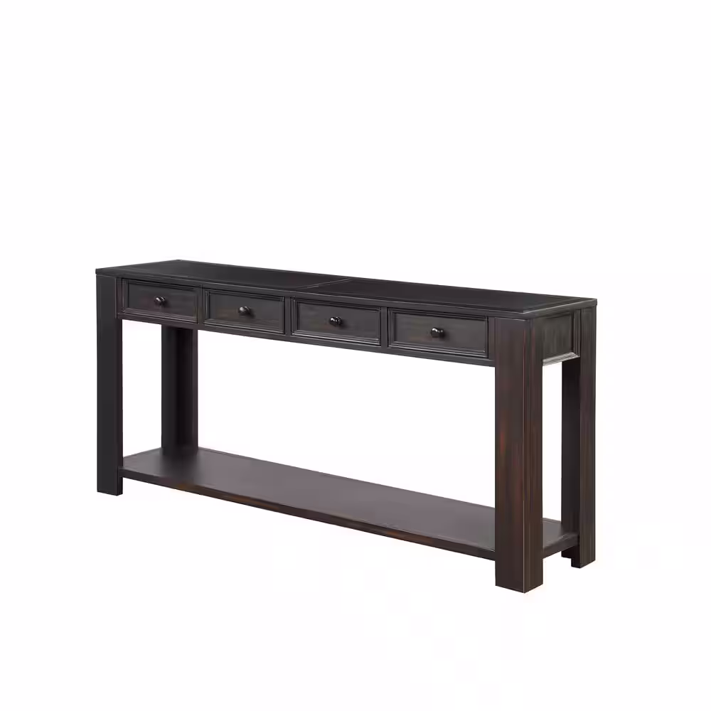 Harper & Bright Designs 64 in. Black Standard Rectangle Wood Console Table with 4-Drawers