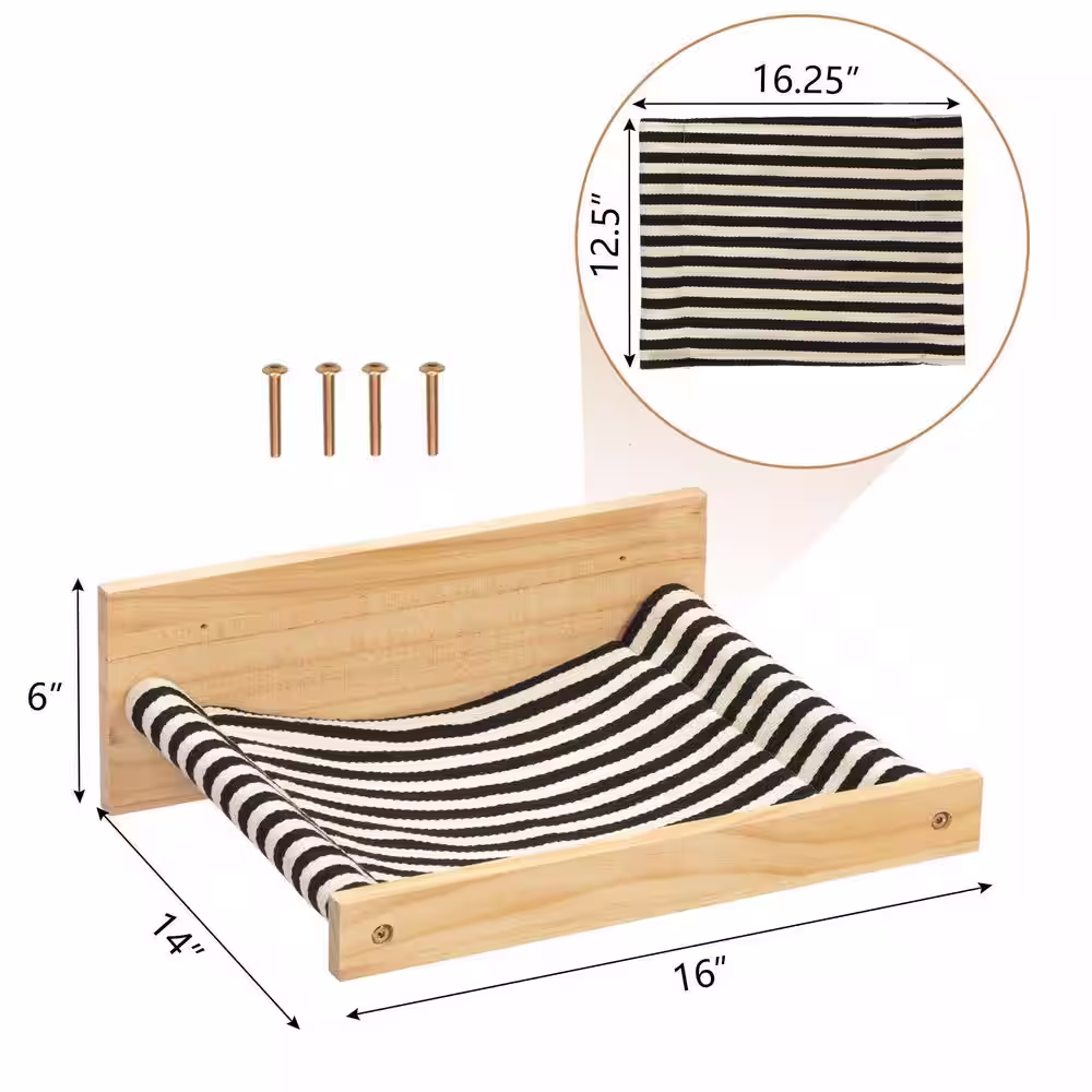 None Medium Wall-Mounted Wooden Cat Shelf