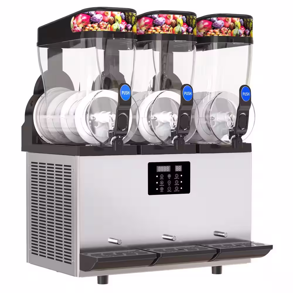 Phivve 1267 oz. Silver Commercial Slushy Machine 1450W 12L x 3 Tanks Frozen Drink Machine PC 3 Tank Snow Cone Machine
