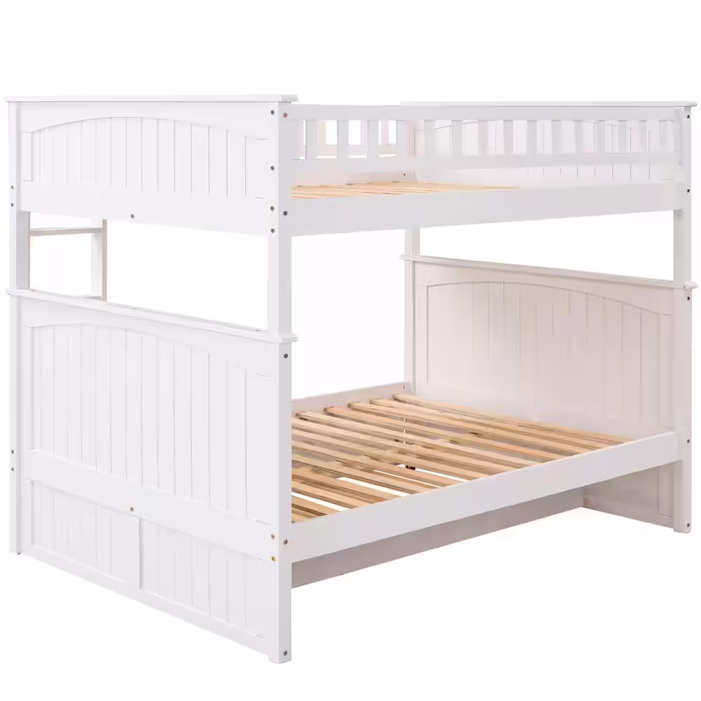 Harper & Bright Designs White Full Over Full Wood Bunk Bed with Twin Trundle