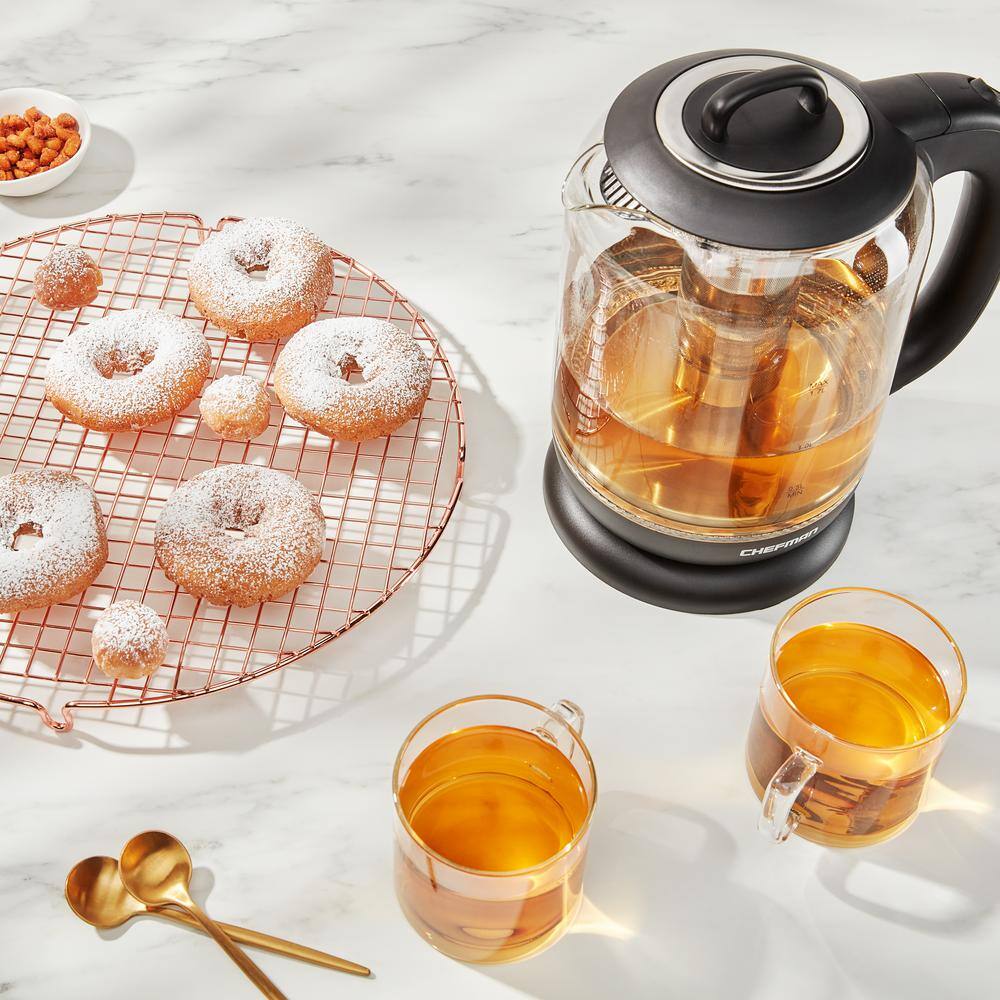 Chefman 7 Cup Black Electric Kettle with Tea Infuser, 1.7L