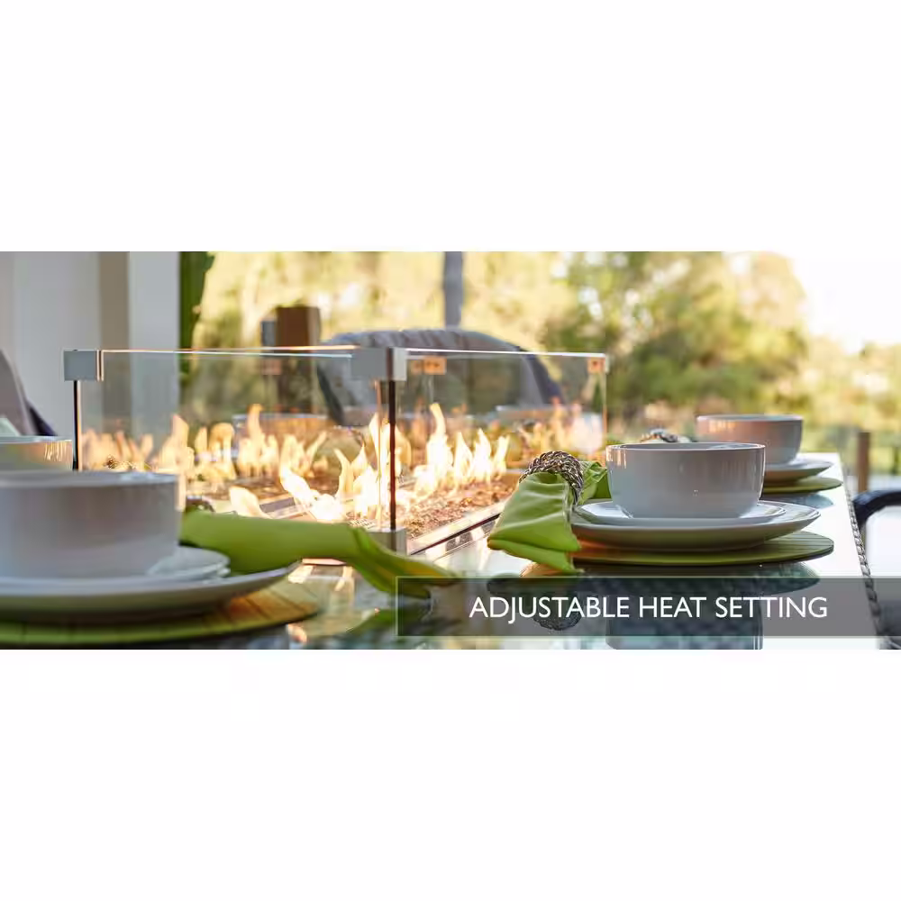 DIRECT WICKER Turnbury 47 in. x 27 in. Square Stainless Steel Propane Gas Fire Pit Table in Brown Wicker with Tempered Glass Surround