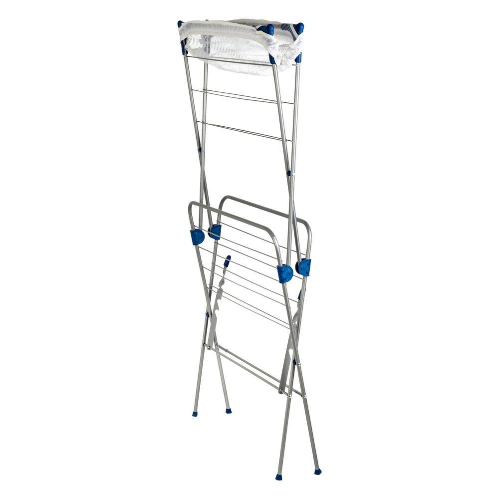 Honey-Can-Do 17 in. W x 41.5 in. H Silver and Blue Steel 2-Tier Mesh Top Drying Rack