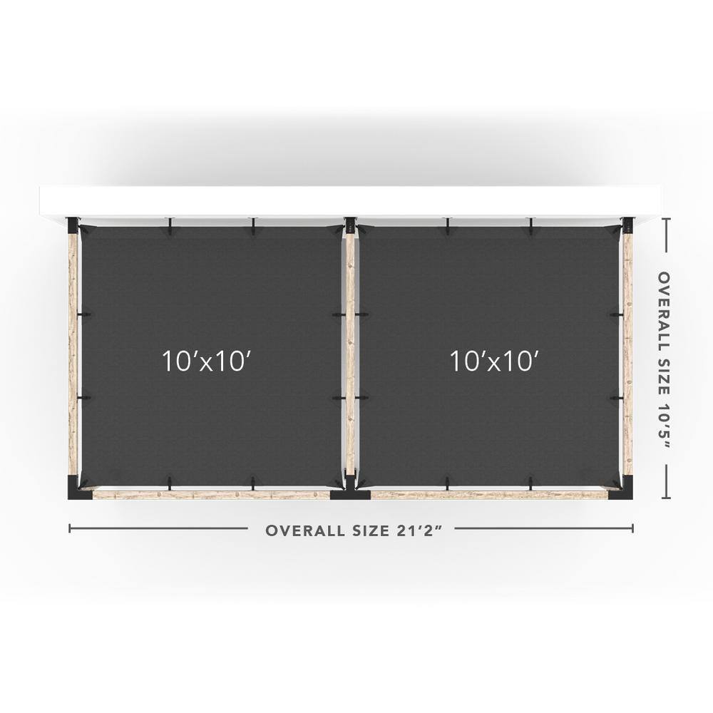 TOJA GRID 10 ft. L x 20 ft. W Double Wall Mount Pergola Kit with 2 Denim Shade Sails, 6x6 Wood