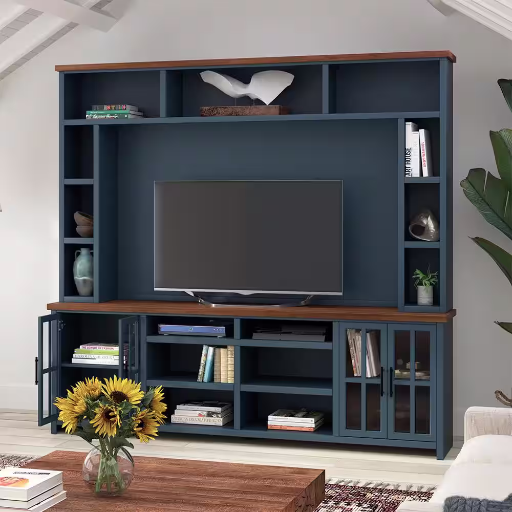 Bridgevine Home Nantucket Denim & Whiskey TV Stand Fits TV's up to 85 inches