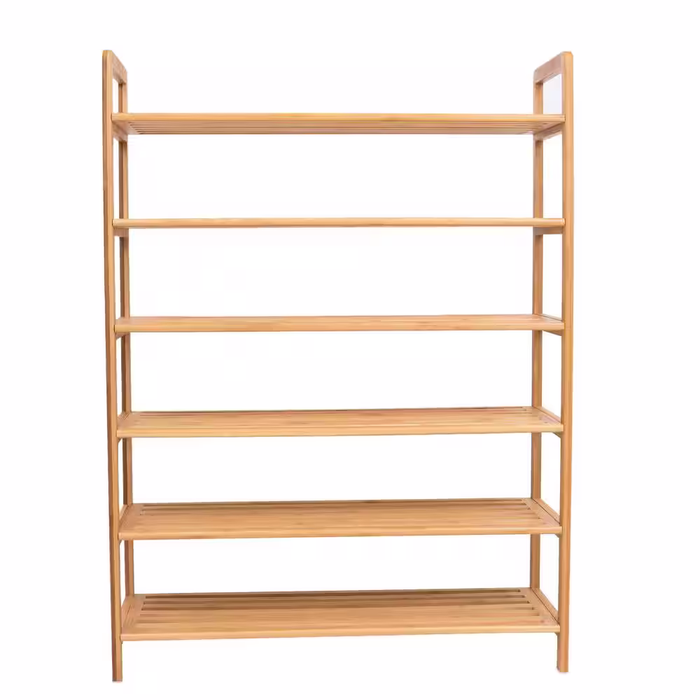 BirdRock Home 37.5 in. H 18-Pair 6-Tier Natural Bamboo Free Standing Shoe Rack