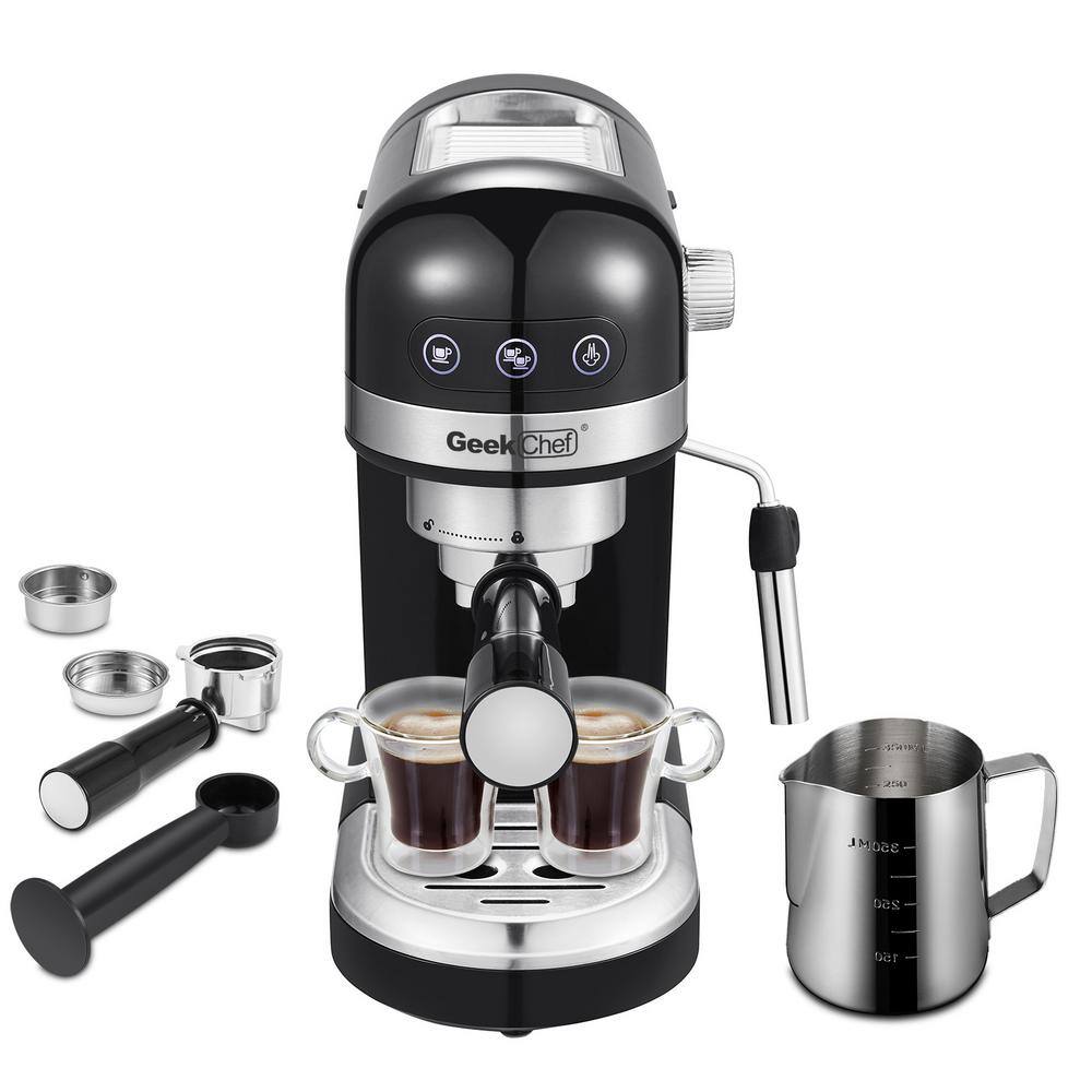 None 1350-Watt 2-Cup Black Espresso Machine 20-Bar Compact Coffee Maker with Milk Frother Steam Wand and 1.4 l Water Tank