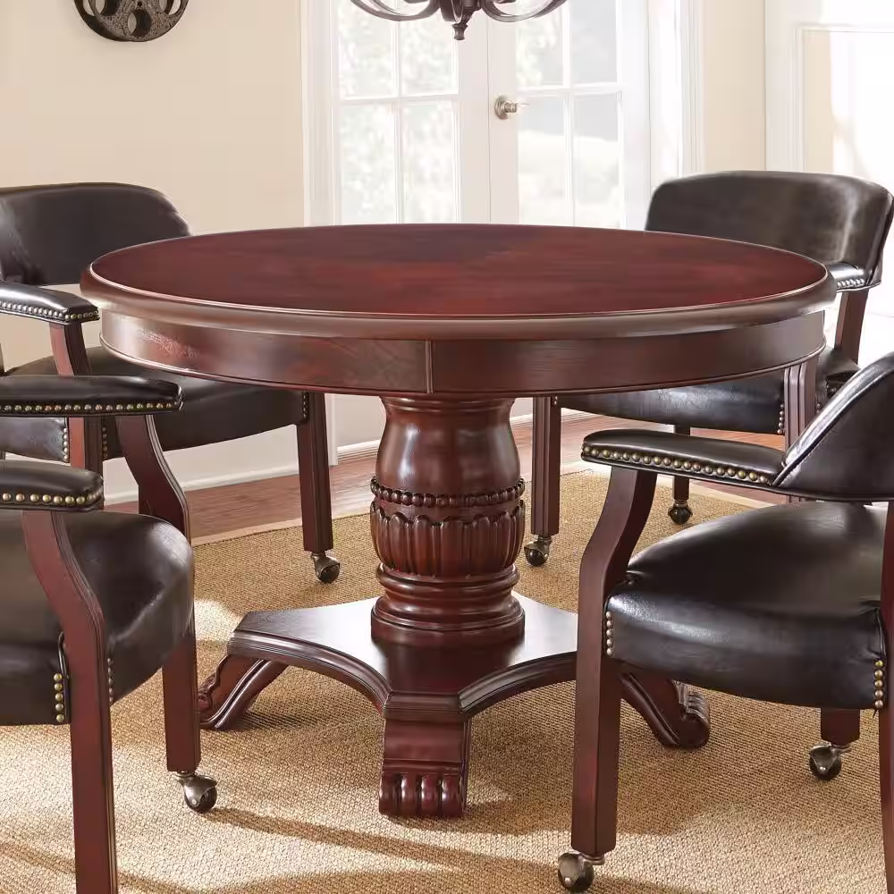 Steve Silver Tournament Pedestal Dining and Game Table with Cherry finish Wood and Black Game Top - Seats up to 4