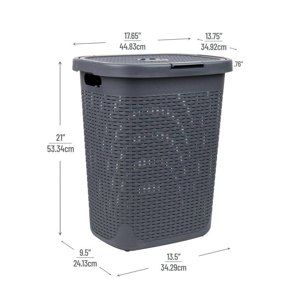 Mind Reader Basket Collection, Slim Laundry Hamper, 50 Liter (15kg/33lbs) Capacity, Attached Hinged Lid, Set of 2, Gray