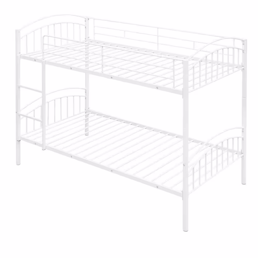 Harper & Bright Designs White Twin over Twin Metal Bunk Bed with Ladder, Divided into 2-Separate Beds