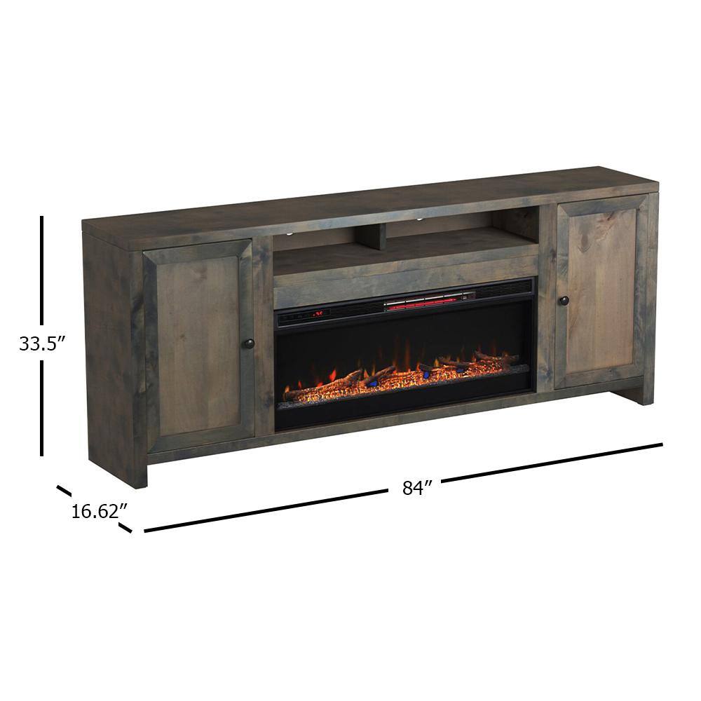 Bridgevine Home 84 in. Fully Assembled Barnwood TV Stand with Electric Fireplace, Fits TV's up to 85 in