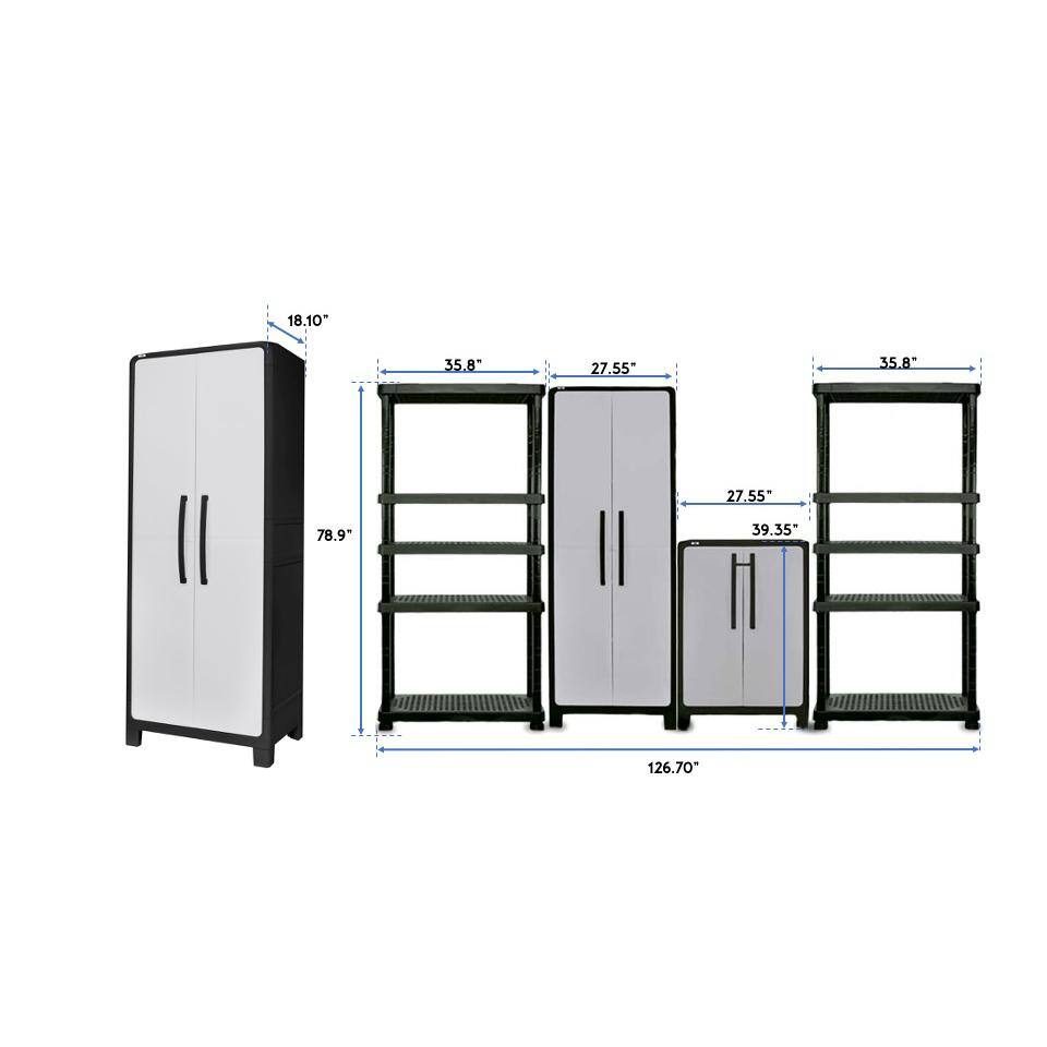 MQ ECO 126.7 in. W x 74.4 in. H x 18.1 in. D 1-Medium and 3-Large 15 Shelves Freestanding Cabinets in Black and Gray