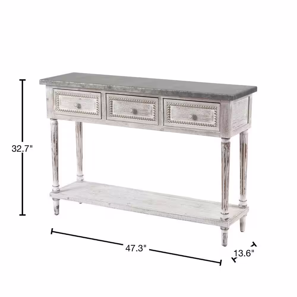 LuxenHome Farmhouse 48 in. White/Dark Gray Standard Rectangle Wood Console Table with Drawers