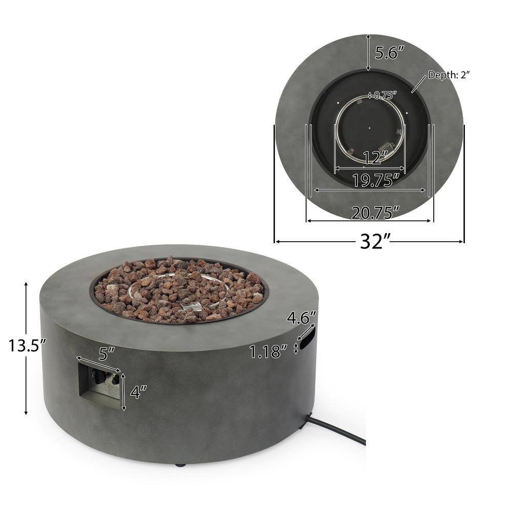 Noble House Reign Concrete Circular Metal Fire Pit (No Tank Holder)