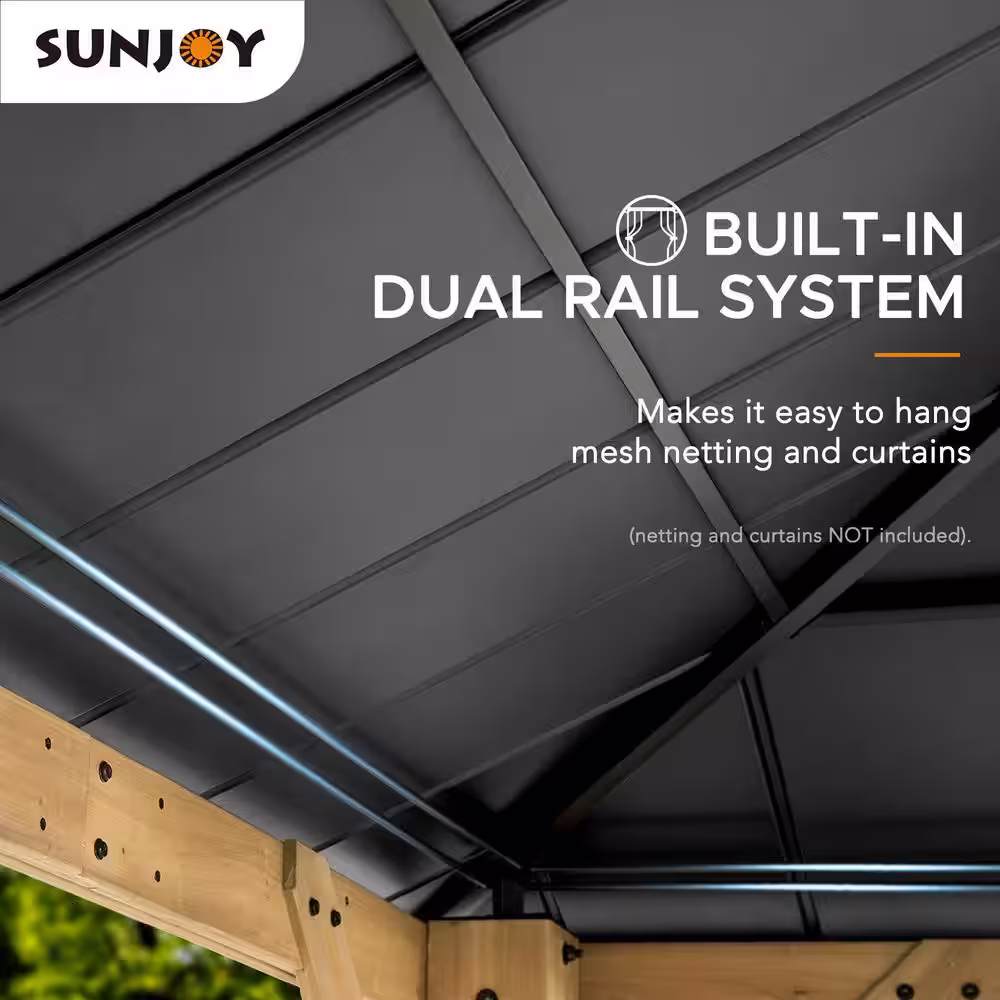 Sunjoy Mavis 13 ft. x 11 ft. Cedar Framed Gazebo with Black Steel and Polycarbonate Hip Roof Hardtop